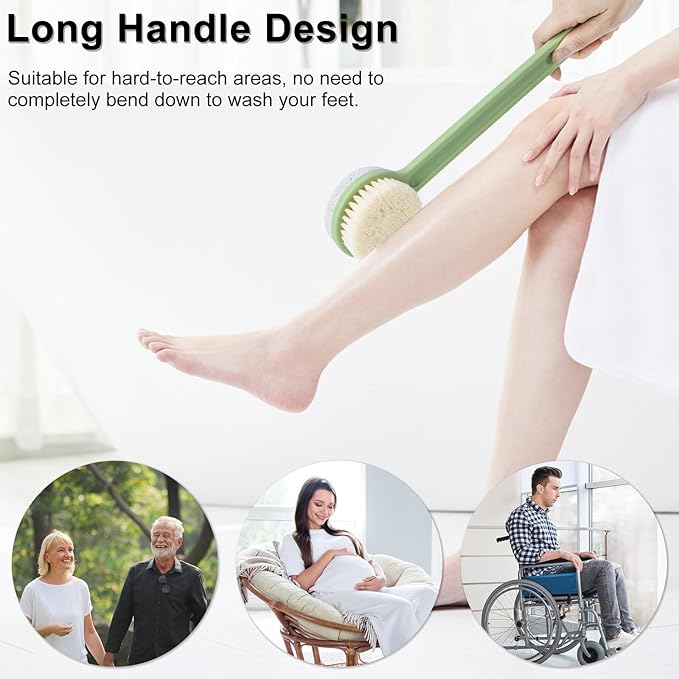 Pumice Stone for Feet and Shower Brush with Long Handle 14", Hard Skin Callus Remover, 2 in 1 Foot Scrubber Brush, Back Scrubber Body Brush for Shower Deep Cleansing and Exfoliating (Straight)