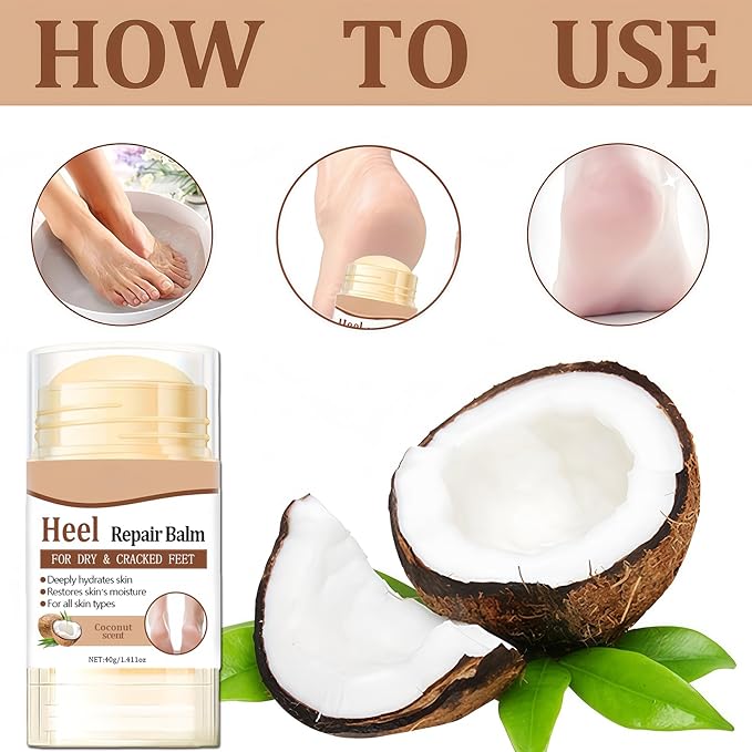 2Pcs Coconut Foot Balm Stick, Moisturizing Foot Stick for Dry Cracked Heels, Hand Elbow and Knee Balm, Nourishing Heel Care for Women and Men, Portable Travel Moisturizer