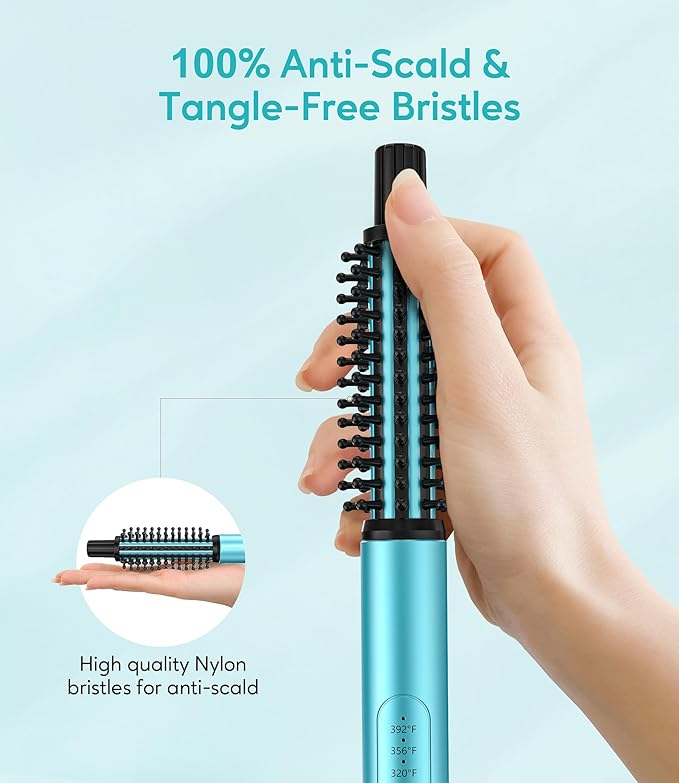 Farery Mini Thermal Brush 3 Temperature Adjustable, 3/4 Inch Travel Curling Iron for Short Hair, Heated Round Brush for Touch-ups and Small Curls, Lightweight Curling Wand for Thin Hair, Dual Voltage