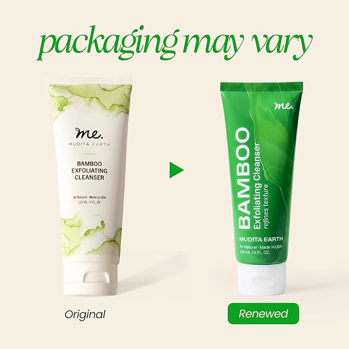 Mudita Earth Bamboo Microdermabrasion Facial Scrub – 4oz | Dermatologist-Tested Exfoliator Cleanser for Face & Body, Acne & Blackheads | Shea Butter & Lactic Acid - Vegan, Fragrance-Free, Sulfate-Free