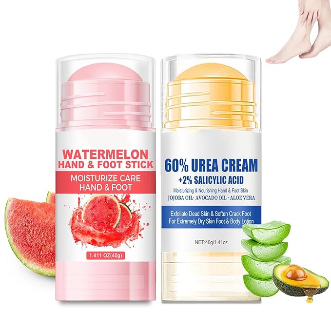 Moisturizing Foot Cream,Cracked Heel Repair Balm Stick,Urea and Watermelon Scent,2Pack-Intensive Foot Repair,Foot Balm Hydrates Dry,Cracked Feet,Hand