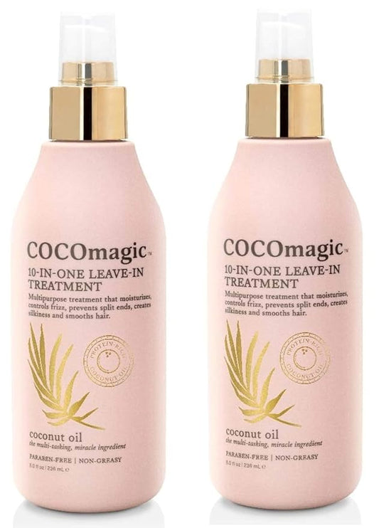 Cocomagic 10-in-1 Leave-in Hair Treatment with Coconut Oil | Hydrate, Detangle, Prevent Frizz | Smooths, Creates Silkiness | Gentle for All Hair Types | Paraben Free, Made in USA (8 Oz, 2 Pack)