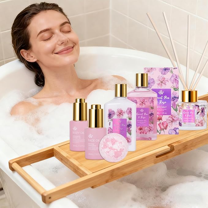 35 Pcs Christmas Gift for Women, Rose Bath and Body Gift Basket, Facial Skin Care Set, Self Care Pampering Kit, Face Sheet Mask, Home Spa Pack, Perfume, Birthday, Valentines, Mother Day, Bridal Shower