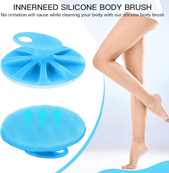 INNERNEED Food-Grade Soft Silicone Body Cleansing Brush Shower Scrubber, Gentle Exfoliating and Massage for All Kinds of Skin (Blue)