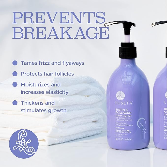 Luseta Biotin and Collagen Hair Growth Shampoo - 16.9oz, Hair Loss & Thickening Shampoo for Men & Women, Vitamin B7 & Argan Oil, Sulfate & Paraben Free