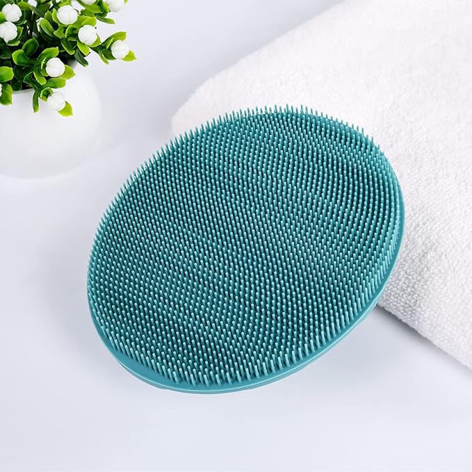 INNERNEED Food-Grade Soft Silicone Body Cleansing Brush Shower Scrubber, Gentle Exfoliating and Massage for All Kinds of Skin (Blue+Dark Green)
