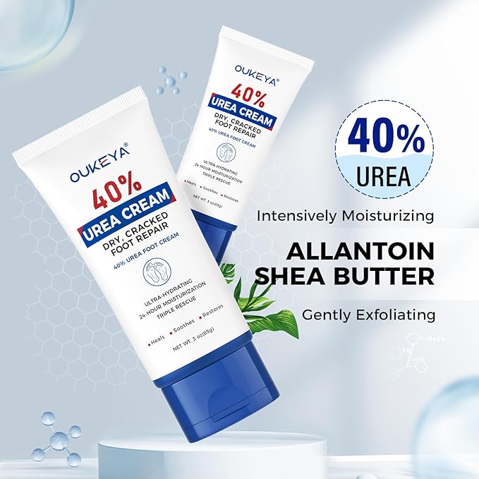 OUKEYA Urea Cream 40 Percent Tube 3 Oz, Foot & Hand Cream for Dry Cracked,40 per Urea Lotion for Feet Maximum Strength, 2 Pack