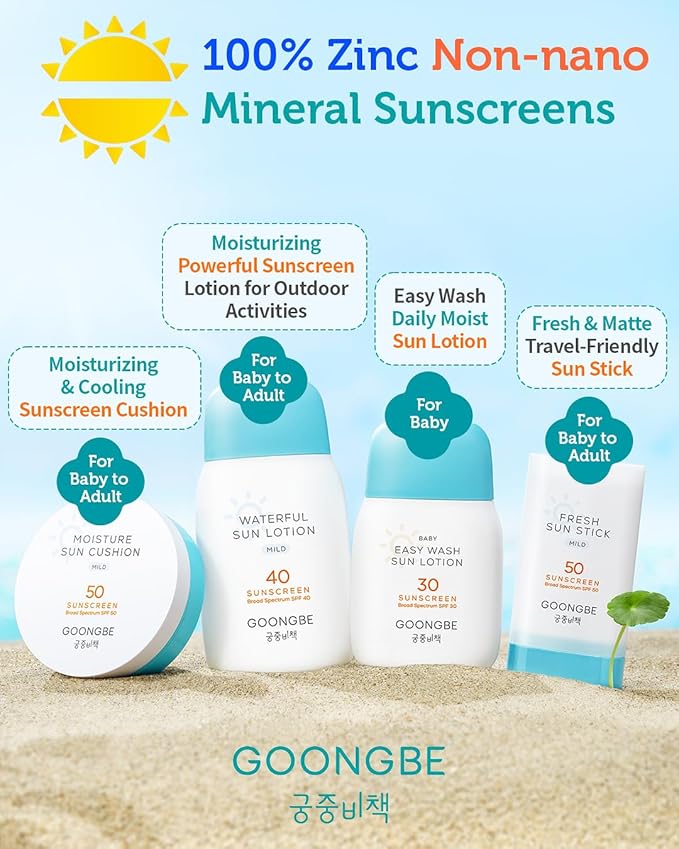 GOONGBE Fresh Sun Stick Mild SPF 50 - No White Cast Zinc Oxide Mineral Sunscreen Stick Balm - Non Greasy Soft Matte Finish - Travel Friendly for Babies, Kids & Adults - Vegan, Reef-Safe, 0.49oz.