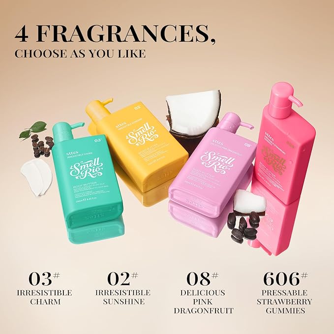 Sttes Body Butter 08# (Delicious Pink Dragonfruit) – 250ml Whipped Body Cream with Pink Dragonfruit, Jasmine & Hibiscus Scent, Jojoba & Coconut Oil, Caffeine