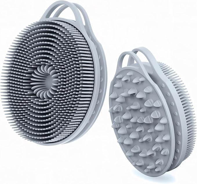 2 in 1 Silicone Body Scrubber, Anti Cellulite Massage Scrubber, Exfoliating Shower Brush for Men & Women, Removes Dead Skin, Reduces Cellulite, Improves Circulation, Fast Dry, Non Slip (1PC, Grey)
