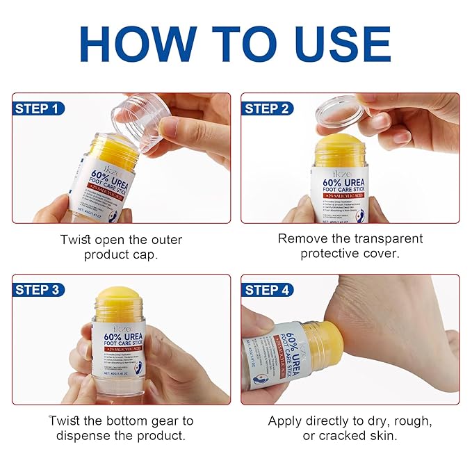 2Pack 60% Urea with 2% Salicylic Acid Foot Care Stick, Maximum Strength Urea Foot Cream Callus Remover for Dry Cracked Heels, Hands, Knees, Exfoliating Moisturizer, Dead Skin Remover Foot Balm