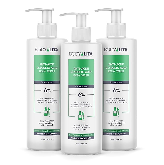 Anti Acne Glycolic Acid Body Wash for Acne Prone Skin, Helps Improve Skin Texture with Salicylic and Azelaic Acid, 5.07 Fl Oz (3)