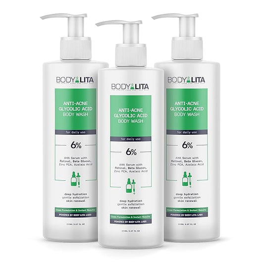 Anti Acne Glycolic Acid Body Wash for Acne Prone Skin, Helps Improve Skin Texture with Salicylic and Azelaic Acid, 5.07 Fl Oz (3)