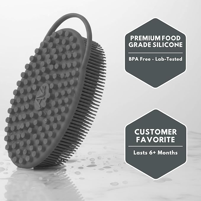 Silicone Body Scrubber for Shower - Gentle Exfoliating Back Scrubber with Soft Bristles - Avilana Premium Dual Sided Bath Brush Massage - Loofah Alternative for Sensitive Skin - Gift Women Men