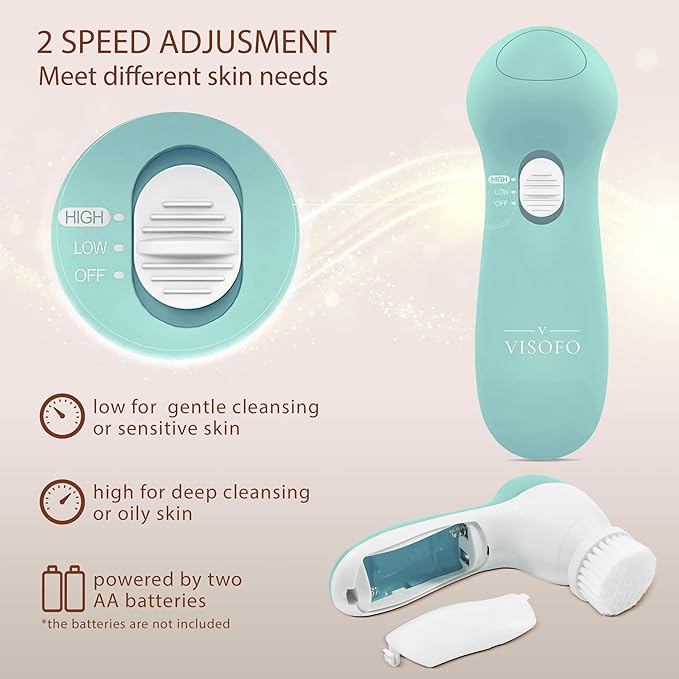 Facial Cleansing Brush | Face Scrubber Exfoliator Skin Care Beauty Products Powered Electric Wash Exfoliating Skincare Women Spin Cleanser Tools Cleaning Scrub Washer Self Care (Opal)
