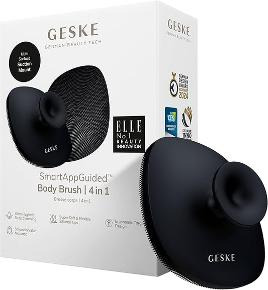 GESKE Body Brush | 4 in 1 | Cleansing Brush for The Entire Body | Professional Deep Cleaning | Soft Silicone Bristles | Ergonomic Two-Finger Design | Cleanses & Massages