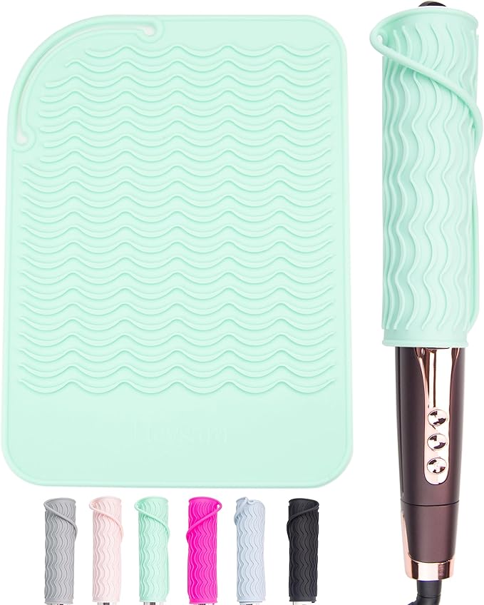 Heysam Hair Styling Tools Travel Storage Pad and Heat Resistant Mat for Curling Iron,Food Grade Silicone Trivets:Professional Heat Insulation/Anti-Slip,450°F Protection,Size (9"x6.5")-Green