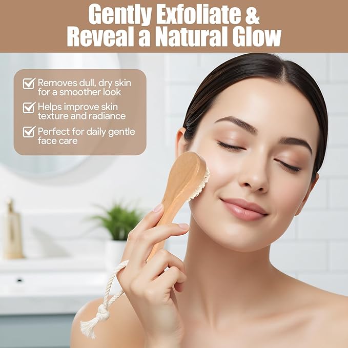 4PCS Dry Brushing Body Brush Set, Bamboo Dry Brush for Lymphatic Drainage Cellulite Exfoliating Body Face Treatment, Boar Bristle Face Cleansing Shower Back Scrubber Brushes