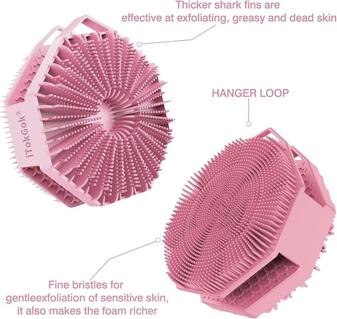 iTokGoK® Premium Silver-Infused Double-Sided Design 2-in-1 Silicone Body Scrubber for Women,Body Buffer Scrubber for Sensitive Skin, Ergonomic No-Slip Handle, Long-Lasting & Easy to Clean - Pink