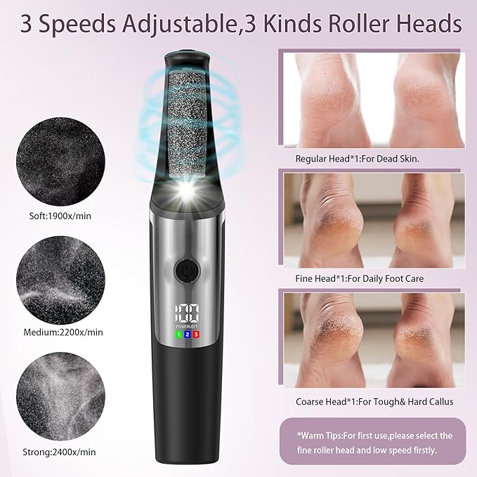 Electric Foot Callus Remover,Smooth Pedicure Wand Rechargeable Electric Foot File,Professional Pedicure Tools for Dry, Dead, Cracked, Hard Skin, at Home Feet Spa Care Kit for Men & Women