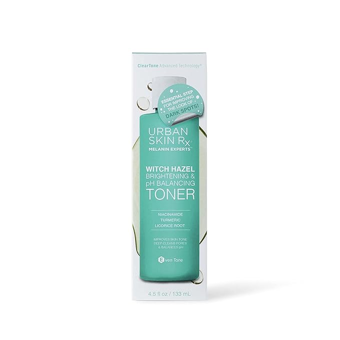 Urban Skin Rx® Witch Hazel Brightening & pH Balancing Toner, Exfoliated & Clarifies Clogged Pores, Improves The Appearance of Uneven Skin Tone, Reduces Redness & Brightens Dull Complexions, 4.5 Fl Oz