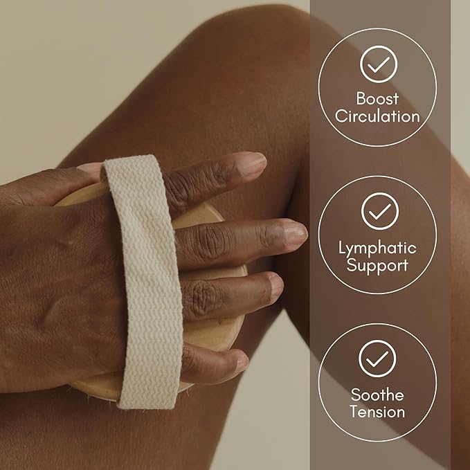 Body Brush, Natural Bristle Exfoliator for Smooth, Radiant Skin, Lymphatic Drainage, and Skin Toning Brush for Shower or Dry Brushing