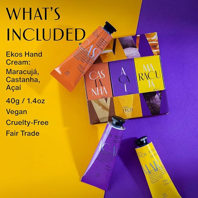 Natura - Tropical Hand Cream Trio Variety Pack, 3 Creams - (1) Passion Fruit, (1) Brazil Nut, & (1) Açaí Hand Cream - Vegan Skin Care - Brazilian Beauty Secrets - Self Care & Body Care - 1.41oz (40g)