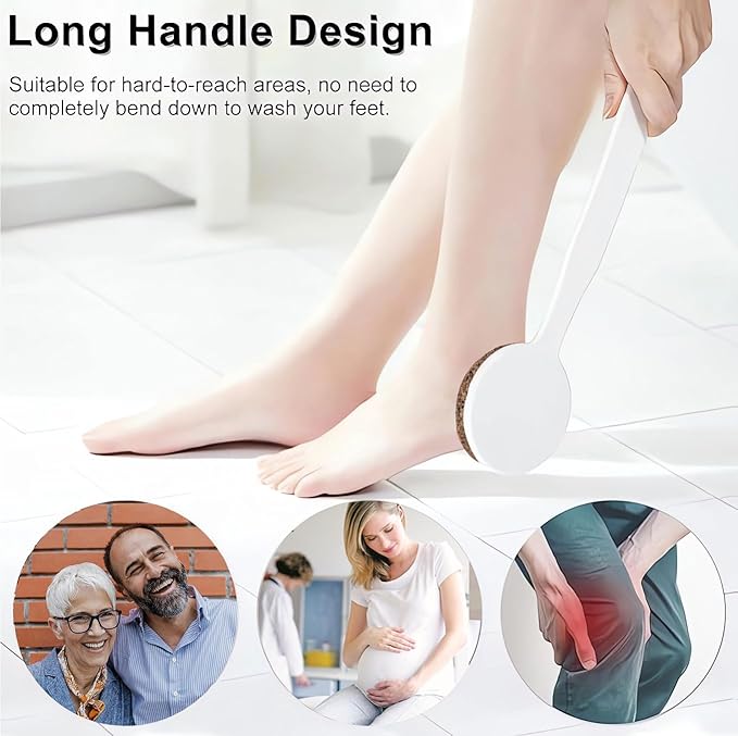 Extra Long Handle Pumice Stone for Feet - 13.7" No Bend Required Callus Remover Tool, Natural Volcanic Rock for Dry Cracked Heels & Dead Skin, Easy Grip for Seniors & Elderly (Curved)