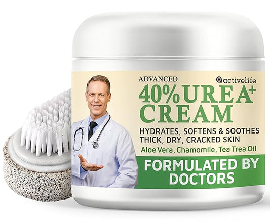 Activelife - Urea Cream 40 Percent for Feet, Formulated by Doctors, Foot Cream for Dry Cracked Heels, Foot Callus Remover, Rehydrates Dry, Rough, Dead Skin on the Feet, Hands, and Elbows, Free Pumice