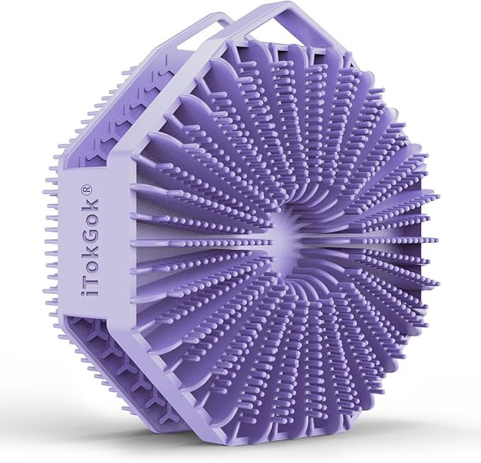 iTokGoK® Premium Silver-Infused 2 in 1 Silicone Body Scrubber, Double-Sided Design Body Brush Silicone Body Scrubber Exfoliating Body Brushes for All Skin for Showering, Lathers Well - Lavender