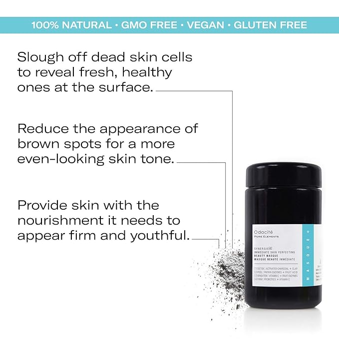 Odacité Acne Cream for Face - 4-in-1 Powder Masque Synergie 4 - Detoxifying Facial Mask with Clay & Charcoal, Clay Mask Detox for Pores and Blackheads, 1.41 oz