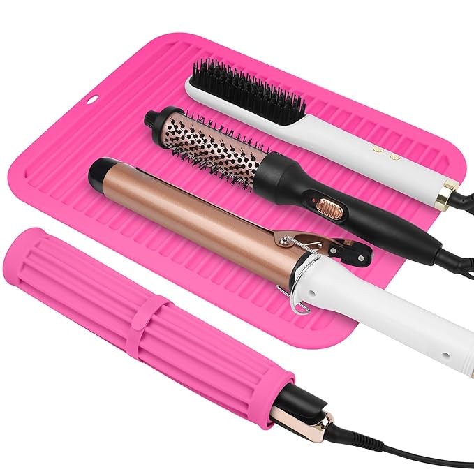 AMIJEAL Oversize Silicone Heat Resistant Mat for Hair Tools, Curling Iron Flat Iron Hair Straightener Holder Mat, Portable Hot Tools Cover Pad for Travel Vanity Salon(14.2" x 11.0")