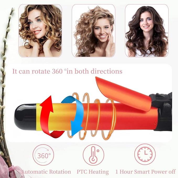 1.1 inch Automatic Curling Wand Rotating Curling Iron for Long Short Hair, Automatic Hair Curler with LED Display, Professional Hair Styling Irons Fast Heating