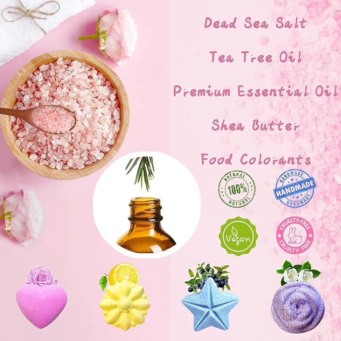 Bath Foot Bombs, 16 Pack Foot Soak with Bath Salt and Tea Tree Oil for Christmas. Organic Natural Handmade Aroma Pure Essential Oil Bubble Feet Balls for Foot Callus, Stubborn Feet Odor Scent.