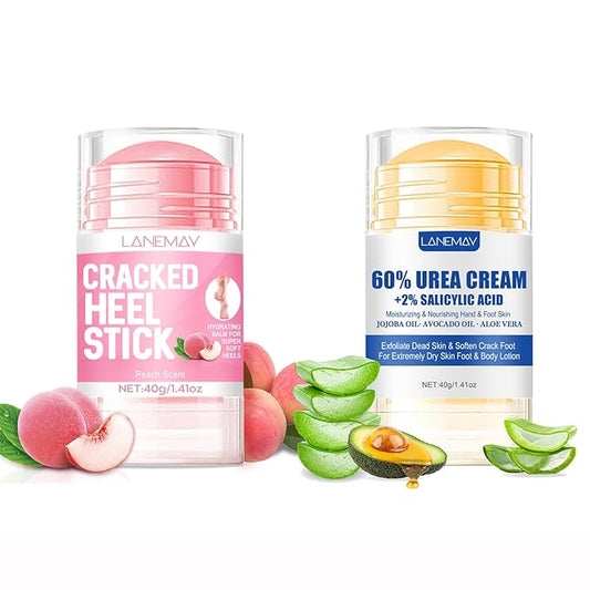 Hand and Foot Repair Cream, Peach Scented Cracked Heel Stick Balm + Urea Cream Stick, Hand and Foot Cream For Calluses and Dry Feet, Dry Hands & Rough Knees for Women & Men