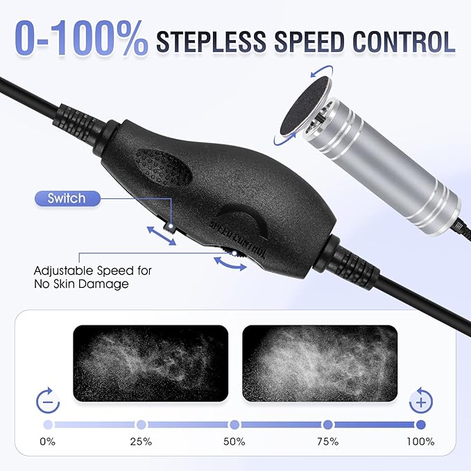 Electric Foot File Callus Remover: Adjustable Speed Feet File Grinder with 60 Pcs Sandpaper Discs - Professional Pedicure Tools for Dead Skin Calluses (Grey)