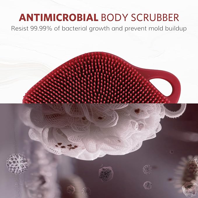 Sndyi Christmas Silicone Body Scrubber, Limited Edition Leaf-Shaped Shower Brush for Gentle Cleanse & Exfoliation, Soft Silicone Loofah Body Brush for Sensitive Skin, Perfect Holiday Gift, Festive Red