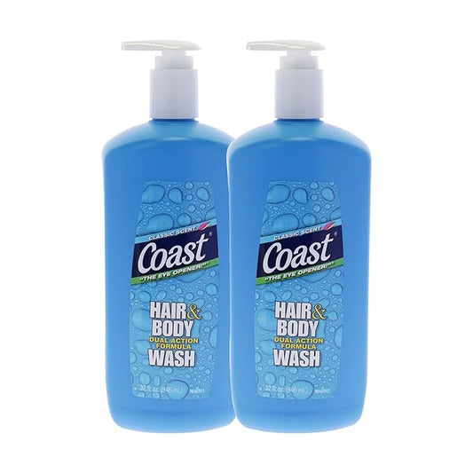 Coast Classic Scent Body Wash - Dual Action Formula Shampoo and Shower Gel - Deep-Cleansing Gel Texture - Hydrating Body Wash - 2 pc