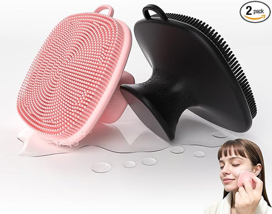 2 Pack Face Scrubber,Silicone Facial Cleansing Brush for Men & Women,Reusable Gentle Facial Waterproof Cleansing Skin Brush Exfoliating Scrubber for Sensitive Skin (Black/Pink)