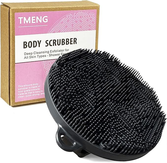 Silicone Body Scrubber-Silicone Shower Brush for Gentle Exfoliating & Lathering with Body Scrub & Wash, Durable & Hygienic, Deep Cleansing Exfoliator for All Skin Types - Shower Essential(1Pack.black)