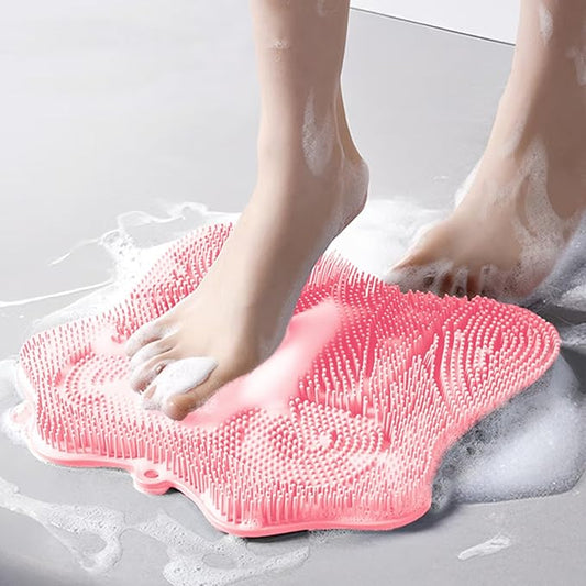 Shower Foot Scrubber, Shower Foot and Back Scrubber with Suction Cups, Shower Silicone Foot Washer for Exfoliating Massage（Pink）