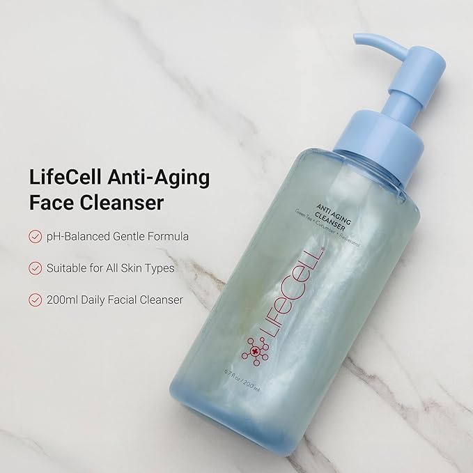 LifeCell Anti-Aging Face Cleanser – pH-Balanced Facial Cleanser for Sensitive Skin – Hydrating Gentle Daily Face Wash for All Skin Types – 200ml