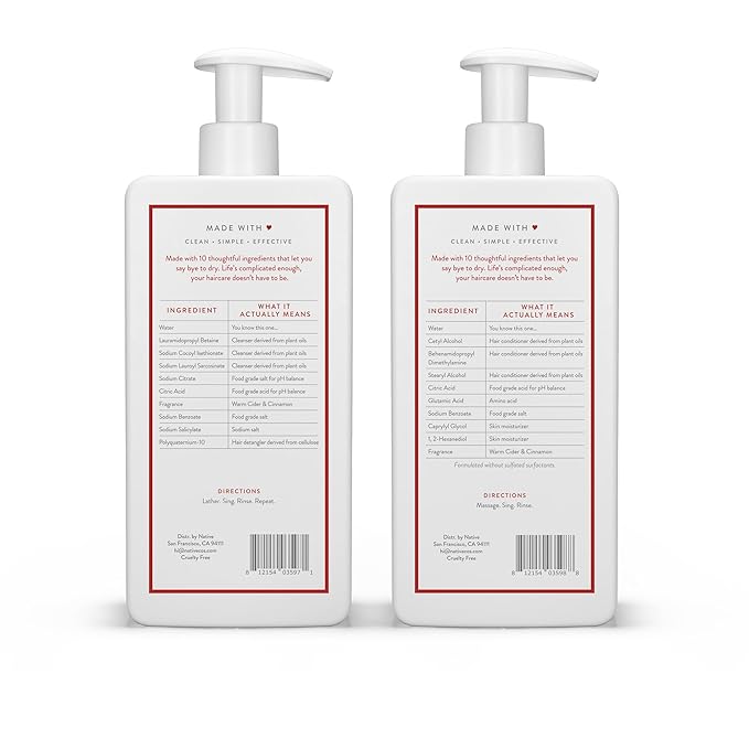 Native Warm Cider & Cinnamon Shampoo and Conditioner Contain Naturally Derived Ingredients | All Hair Types, Color & Treated, Fine to Dry Damaged, Sulfate & Dye Free - 2-Pack