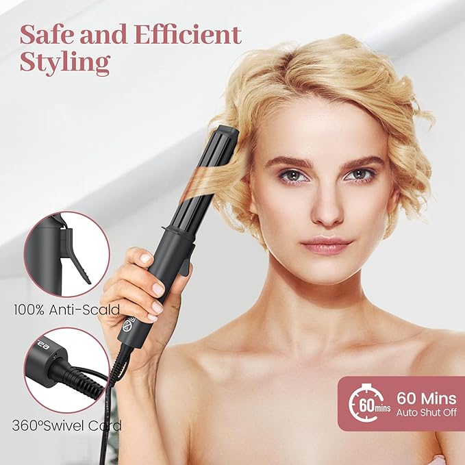 Zavarea Curling Iron for Short Hair, Mini Hair Curler with 1 Inch Ceramic Barrel, 3 Adjustable Temp, Portable Design, Instant Heating, Dual Voltage for Travel, Auto Shut-Off, Includes Storage Bag