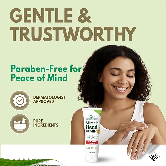 Miracle Hand Repair Cream for Dry Cracked Hands 1 oz Best Healing Hand Cream with 60% Aloe Vera - Non-Greasy Moisturizer for Working Hands - Fast Absorbing Lotion for Extremely Dry Skin (3-Pack)