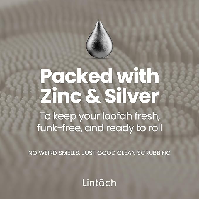 Silicone Shower Scrubber for Body – Exfoliating Loofah Alternative, Zinc & Silver-Infused, Hygienic & Gentle for Sensitive Skin, Durable & Long-Lasting Body Scrubber for Men - White Sand