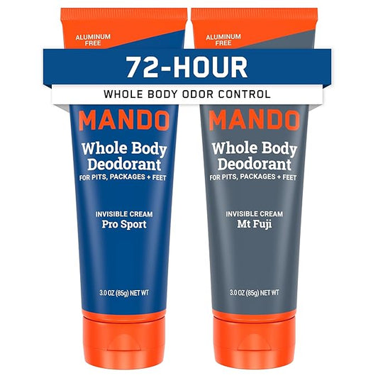 Mando Whole Body Deodorant For Men - Invisible Cream - 72 Hour Odor Control - Aluminum Free, Baking Soda Free, Skin Safe - 3 Ounce Tube (Pack of 2) - Pro Sport and Mount Fuji