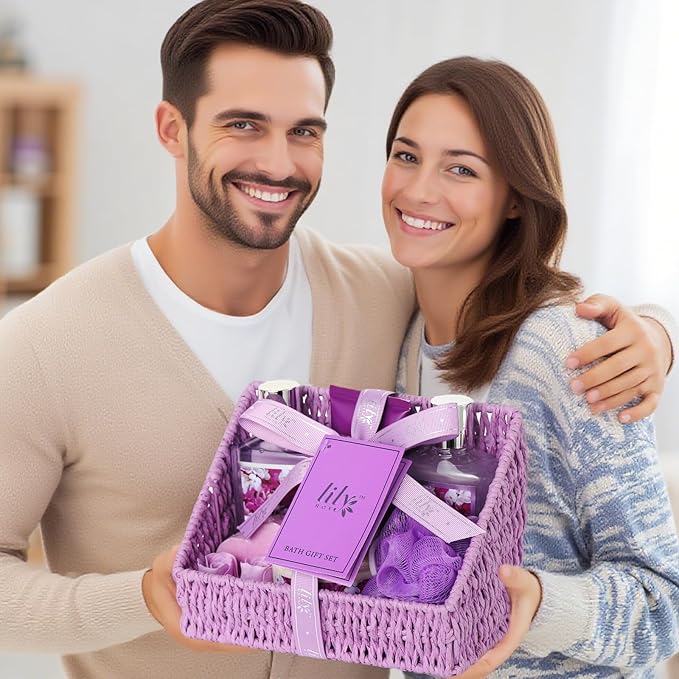 Christmas Gifts for Women - 9 Pcs Lavender Luxury Bath and Body Gift Basket Set Spa Gift Basket Set for Women, Gift Baskets | Perfect Valentine's, Birthday, Mothers Day Gift Set for Mom All Occasion