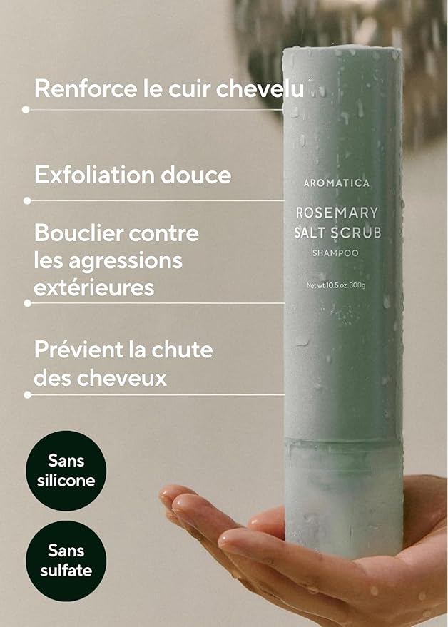 AROMATICA Rosemary Salt Scrub Shampoo - Hair Loss Korean Scalp Detox Shampoo with Rosemary Scalp Oil | Scalp Exfoliator with Salt Scrub for Oily Scalp | Sulfate Free, Silicone Free (10.5 oz / 300g)