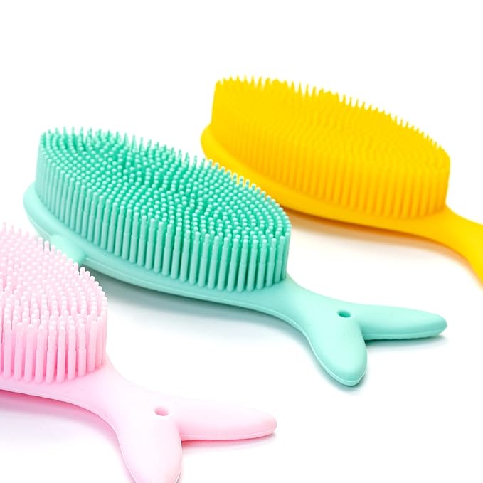 Premium Sensory Brush for Kids or Autism,Soft Silicone Body Scrubber,2 in 1 Sensory Room Occupational Therapy Fidget Brushes,Silicone Loofah,Pets Shower Brushes Bath Brush Shampoo Brush(Whale-Teal)